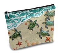 CREATCABIN Turtle Makeup Bags Canvas Cosmetic Bag Multi Purpose Pencil Case with Metal Zipper Pouches Seaside Toiletry Travel Small Bag Purse Sea Turtle Gifts for Women Daughter Sister 10 x 7Inch