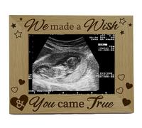 CREATCABIN Ultrasound Picture Frame Sonogram Wood Photo Frames Engraved Display Tabletop Postcard Frame for Desk Hanging Wall Birthday Christmas New Mom Dad Gift 4x6Inch-We Made a Wish & You Came True
