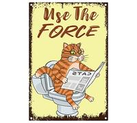 CREATCABIN Use the Force Bathroom Signs Tin Plate Funny Animals Cat Reading Newspaper Signs Metal Vintage Retro Plaque Poster for Restroom Toilet Hotel Store Door Wall Decor, 8x12Inch