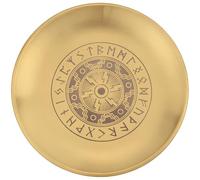 CREATCABIN Vegvisir Runes Ritual Plate Stainless Steel Offering Bowl Flat Round Golden Tray Astrology Offering Bowl Candle Holder Jewelry Dish for Smudging Incense Burner Meditation 5.55Inch