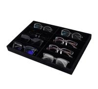 CREATCABIN Velvet Sunglass Organizer Tray 8 Grids Drawer Glasses Display Storage Case Trays Stackable Black Sunglasses Organizer Holder Box for Women Men Eyeglasses Jewelry Watch 14 x 9.5 x 1.2in