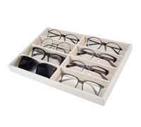 CREATCABIN Velvet Sunglasses Organizer Tray 8 Grids Drawer Glasses Display Storage Case Trays Stackable Sunglass Organizer Holder Box for Women Men Eyeglasses Jewelry Watch Beige 14 x 9.5 x 1.2in