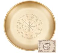 CREATCABIN Viking Runes Altar Plate Tarot Plate Ritual Burning Candle Holder Bowls Offering Incense Burning Ceremony with Altar Card Home Decor for Witchcraft Wiccan Wedding Golden 5.55 Inch