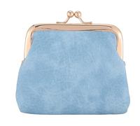 CREATCABIN Vintage Kiss Lock Wallet Coin Purse PU Leather Coin Organizer with Clasp Closure Portable Tiny Small Change Purse Key Holder for Jewelry Keys Cash Cards Trinkets Travel Sky Blue 4.5x4.9inch