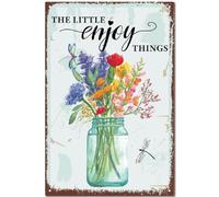 CREATCABIN Vintage Tin Sign Flowers Retro Metal Yin Sign Decor The Little Enjoy Things Wall Decoration Art Mural for Home Garden Kitchen Bar Pub Living Room Office Garage Poster Plaque 12x8 Inch