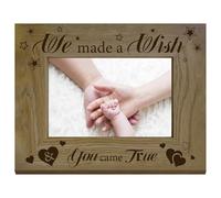 CREATCABIN We made a Wish & You came True Frame Wooden Picture Frames Engraved Solid Wood New Mom Dad Photo Frame Tabletop Wall Display for Parents To Be Adoption Gifts Nursery Home Decor 6x8 Inch