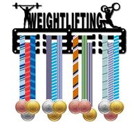 CREATCABIN Weightlifting Medal Holder Medal Hanger Display Rack Sports Metal Hanging Awards Iron Small Mount Decor Awards for Wall Home Badge Race Runner Marathon Swimming Medalist Black 11.4x5.1 Inch