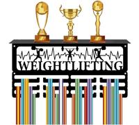 CREATCABIN Weightlifting Medal Holder Trophy Shelf Display with 12 Hooks Sports Metal Medal Hanger for Wall Mount Hold 60+ Sports Medals Ribbons Organizer Rack with Shelf for Awards Race 15.7x8x4Inch