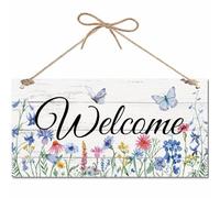 CREATCABIN Welcome Hanging Sign Front Door Garden Yard Hanging Decor Wall Display Wood Plaque Rustic Door Sign Vintage Retro House Decoration Gift for Friends Family Housewarming Party 12x6 Inch