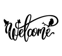 CREATCABIN Welcome Metal Cutout Black Sign Wall Decor Word Signs Bird Plaque Silhouette Sculpture Decoration Hollow Out Wall Hanging Ornament for Door Garden Home Indoor Outdoor 11.8 x 5.9 Inch