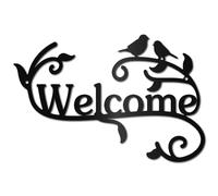 CREATCABIN Welcome Metal Wall Art Birds on Branch Decor Wall Hanging Silhouette Sculpture Ornament Iron Welcome Sign for Indoor Outdoor Home Living Room Kitchen Garden Decoration Gift Black 12 x 8Inch