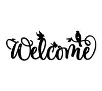 CREATCABIN Welcome Metal Wall Decor Black Words Wall Hanging Decor Iron Wall Art Cutout Silhouette Birds on Branches Sculpture Decoration Sign Ornament for Yoga Garden Balcony Indoor Outdoor 12x4 Inch