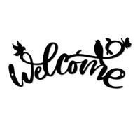 CREATCABIN Welcome Metal Wall Sign Black Iron Wall Decor Bird Butterfly Silhouette Hanging Ornament Decorative Art Sculpture for Indoor Outdoor Home Living Room Garden Office Decor Gift 11.8x4.9in
