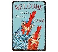 CREATCABIN Welcome to The Funny Farm Metal Tin Sign Chicken Poster Plaques with Quotes Retro Wall Hanging Art Decor for Farm Yard Farmhouse Home Living Room Holiday Ornaments 12 x 8inch