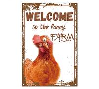 CREATCABIN Welcome to The Funny Farm Sign Chicken Metal Tin Signs Retro Vintage Poster Wall Decor Garage Farmhouse Garden Bar Club Bathroom Door Yard Decorations 8X12Inch