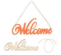 CREATCABIN Welcome Wood Sign Cutout Wooden Letter Sign DIY Block Words Sign for Rustic Front Door Decor Wood Cutout Hanging Sign Halloween Christmas Farmhouse Porch Decorations 11.6" x 4.7"