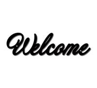 CREATCABIN Welcome Wooden Letters Cutout Signs Laser Cut Wood Sign Art Words Basswood Decorative Unfinished Hanging for Home Office Cafe Shops Wall Door Painting Crafts DIY Black 11.8x3.1Inch