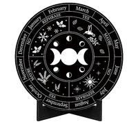 CREATCABIN Wheel of the Year Sign Pagan Decor Wicca Calendar Wiccan Holidays Altar Pendulum Board Witch Stand Moon Phase Engraved Plaque Spiritual Wooden Supplies Tools for Halloween Black 7.9 Inch