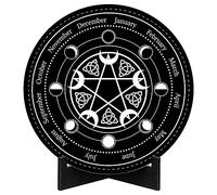 CREATCABIN Wheel of the Year Sign Pagan Decor Wicca Calendar Wiccan Holidays Altar Pendulum Board Witch Stand Moon Phase Engraved Plaque Spiritual Wooden Supplies Tools for Christmas Black 7.9 Inch