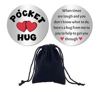 CREATCABIN When Times Are Tough Pocket Hug Token Pocket Keepsake Gifts Red Heart Double Sided Engraved 1.2 Inch Stainless Steel Coin Sign Silver Inspirational Gifts-Here's a Hug From Me to You