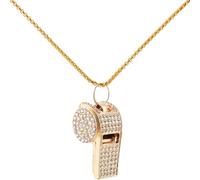 CREATCABIN Whistle Necklace Rhinestone Whistle Pendant Gold Plated Bling Whistle Alloy Metal Crystal Pendant with Long Sweater Chain Jewelry Gift for Women Men Decoration 2.2x0.8Inch