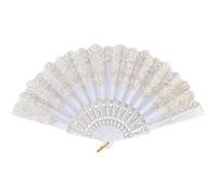 CREATCABIN White Handheld Foldable Fan Folding Hand Rave Fan Plastic Embroidered Flower Flapper Hand Fan for Chinese Japanese Vintage Party Wedding Bridal Church Dancing Show Decoration 23x42cm