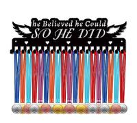 CREATCABIN Wing Medal Holder Hanger Medal Metal Rack he Believed he Could So he Did Iron Medal Display Hanger Decor Wall Mounted Hanging with 20 Hook for Men Football Swimming Running Black 15.7x5Inch