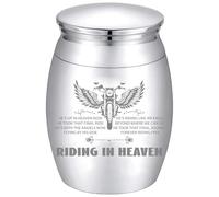 CREATCABIN Wing Small Urn Silver Mini Urns Metal Alloy Decorative Motorbike Riding in Heaven Pets Human Keepsake Memorial Cremation Ashes Holder Container for Funeral Burial Male Female 1.6 x 1.2 Inch