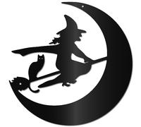 CREATCABIN Witch Metal Wall Art Decor Iron Wall Art Black Moon Hollow Single Line Sculpture Wall Decor Sign Hanging Decoration for Indoor Outside Living Room Home Kitchen Housewarming Gift 12 x 12Inch