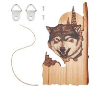CREATCABIN Wolf Animal Wooden Carved Crafts Wall Hanging Sign Art Plaque Wood Ornament Figure Statue Rustic Farmhouse Farm Yard Home Decor Gifts for Christmas Birthday Family 7.63 x 4.05in