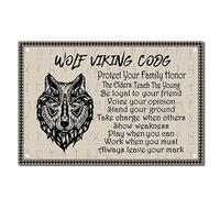 CREATCABIN Wolf Sign Metal Tin Plate Vintage Wolf Vikings Code Signs Protect Honor Loyal Plaque Animals Retro Wall Decorations for Family Home Restroom Bathroom Bar Door Decor, 8x12Inch