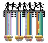 CREATCABIN Women Football Medal Holder Display Hanger Rack Medal Wall Mount Frame Shelf Sports Medals Hanger Black Wall Decor Medal Hanging Organizer Rack for Success Celebration Ribbon 15.7 x 6Inch