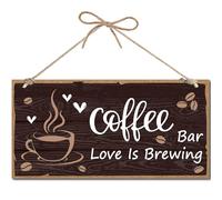 CREATCABIN Wood Coffee Sign Coffee Bar Signs Wood Plaque Hanging Sign Coffee Station Wall Decor Rustic Wall Art for Front Door Home Farmhouse Kitchen Housewarming 12x6Inch Coffee Bar Love Is Brewing