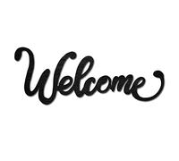 CREATCABIN Wood Cutout Welcome Sign Laser Cut Wooden Wall Decor Sculpture Hanging Decor Wall Art Decoration for Home Gallery Office Front Door Black 11.9" x 4.5"