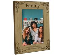 CREATCABIN Wood Family Photo Frame Family Where Life Begins and Love Never Ends Picture Frame Solid Wooden Horizontal Standing Wall Mountable High Definition PVC for Christmas Desk Decor 6x8 inch