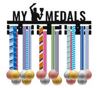 CREATCABIN Wood My Medals Medal Holder Medal Hanger Display Rack Sport Medal Hanging Athlete Awards Wall Mounted Decor Stand over 30 Medals for Competition Ribbon Medals Medalist Black 15.7x5.9Inch