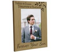 CREATCABIN Wood Picture Frame Mother of the Groom Gifts Picture Frame Today a Groom, Tomorrow a Husband, Forever Your Son Father of The Groom Gift Engraved Solid Wood Frames Wedding Gifts for Parents