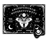 CREATCABIN Wood Spirit Board Dowsing Divination Set with Planchette Metaphysical Message Telling Tool Room Decor for Wicca Witch Stuff Altar Halloween Party Supplies Cratfts 11.8x8.3 Inch Black Moth