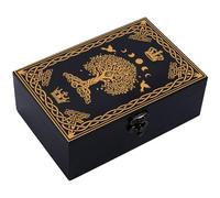 CREATCABIN Wood Tarot Box for Cards Crystal Holder Wooden Tarot Storage Boxes Witch Box Black Tree of Life Trinket Keepsake Box Decorative Storage Bin for Jewelry Celestial Home Decor 4.3x6.5x2.3Inch
