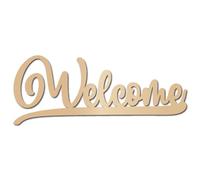 CREATCABIN Wood Welcome Cutout Laser Cut Welcome Sign Wooden Words Letters Wall Art Unfinished Rustic Hanging Sign Ornaments for Front Door Home Kitchen Garden Party Gallery Decoration 11.8x4.7 Inch