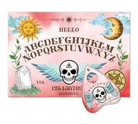 CREATCABIN Wooden Pendulum Board Spirit Boards Pink Skull Wings Sun Moon Cloud Tombstone Dowsing Metaphysical Message Talking Divination Set with Planchette for Ghost Hunting Halloween 11.8 x 8.3 Inch
