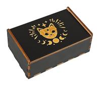 CREATCABIN Wooden Tarot Storage Boxes Tarot Card Case Witch Box Black Cat Card Holder Tarot Card Box with Sliding Lid Trinket Box Decorative Storage Bin for Divination Jewelry 3.5x5.4x2Inch