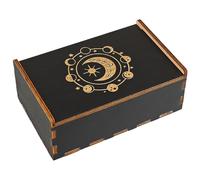 CREATCABIN Wooden Tarot Storage Boxes Tarot Card Case Witch Box Black Phase of the Moon Card Holder Box with Sliding Lid Trinket Box Decorative Storage Bin for Divination Jewelry 3.5x5.4x2Inch