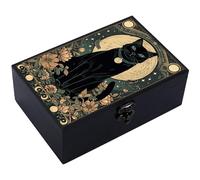 CREATCABIN Wooden Tarot Storage Boxes Witch Box Black Cat Wood Tarot Box for Cards Crystal Holder Rectangle Trinket Keepsake Box Decorative Storage Bin for Jewelry Astrology Women 4.3x6.5x2.3Inch
