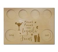 CREATCABIN Wooden Tequila Board with Salt Rim Shot Glass Set Serving Tray Holder Tray Wine Holder for Bar Restaurant Party Family Dinner Gathering Men Women Friends Gifts-I Need Tequila To Focus