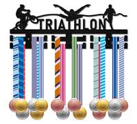 CREATCABIN Wooden Triathlon Medal Holder Medal Hanger Display Swim Bike Run Sport Medal Rack Wall Rack Mounted over 30 Medals Awards Ribbon Stand for Competition Athletes Medalist Black 15.7x5.9Inch