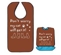 CREATCABIN Word Adult Bibs for Elderly Eating Waterproof Washable Bib with Crumb Catcher Canvas Reusable Dining Clothing Protectors for Men Women Hospital Bed 34x18 Inch-Don't Worry My Cat Will Get It