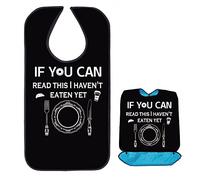 CREATCABIN Word Adult Bibs for Elderly Eating Waterproof Washable Bib with Crumb Catcher Canvas Reusable Dining Clothing Protectors for Men Women 34 x 18 Inch-If You Can Read This I Haven't Eaten Yet