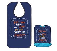 CREATCABIN Word Adult Bibs for Elderly Eating Waterproof Washable Bib with Crumb Catcher Canvas Reusable Dining Clothing Protectors for Men Women 34x18 Inch-You Are Waht You Eat So Eat Something Sweet