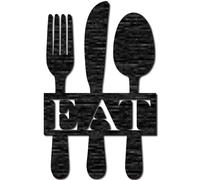 CREATCABIN Word Eat Sign Laser Cut Wood Letter Sign Fork Spoon Wall Decor Cutouts Unfinished Wooden Signs Wall Art Hanging Sculpture for Crafts DIY Farmhouse Kitchen Dining Room Black 11.8x7.5Inch